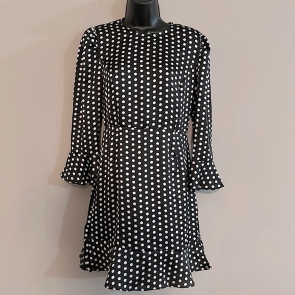 ASOS NaaNaa 3/4 sleeve polka satin dress in black SIZE 6 NWOT
